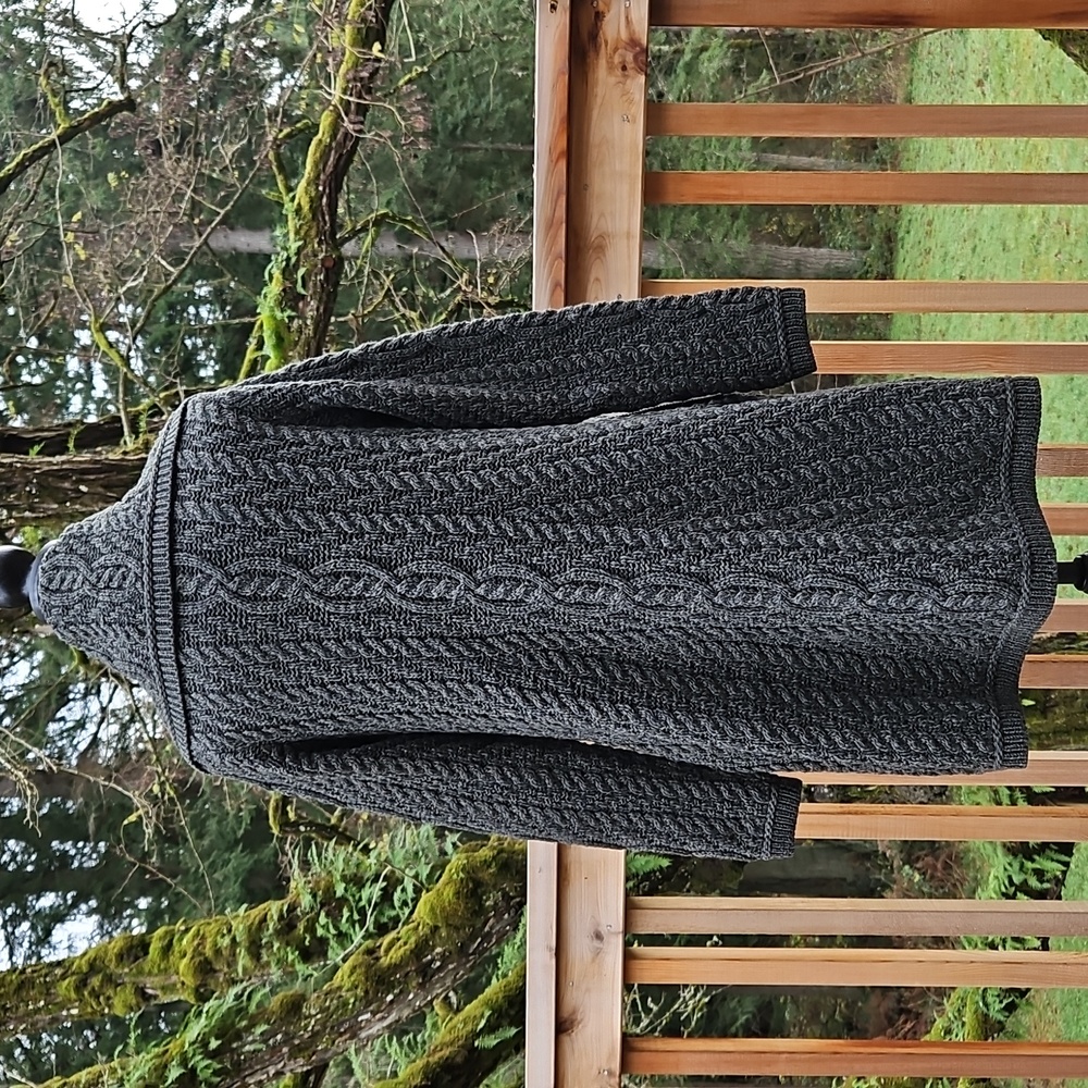 Aran Craft Cardigan | Large  Collar | Forest Green | Button Up | Pockets Size S - Picture 3 of 16
